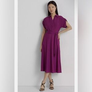 Lauren Ralph Lauren Belted‎ Crepe Dress in Plum Purple Size 8